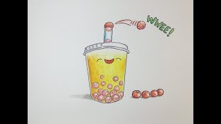 tea bubble drawing draw kawaii chibi step aym