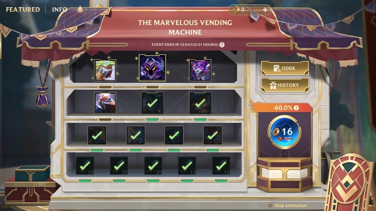 Try 40 coin (4800WC) with The Marvelous Vending Machine - 2025 - LOL: Wildrift event