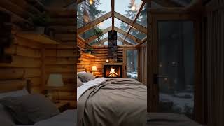 Warm fire. Rain over the forest #CozyCabin #RainAmbience #FireplaceVibes #Relaxing