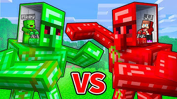 JJ and Mikey: EPIC EMERALD vs RUBY GOLEM BATTLE in Minecraft - Maizen