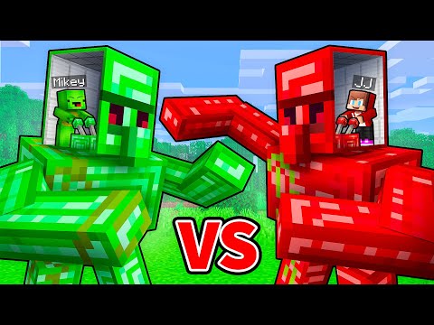 JJ and Mikey: EPIC EMERALD vs RUBY GOLEM BATTLE in Minecraft - Maizen