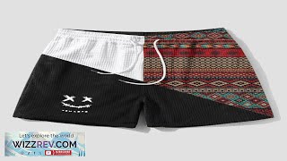 Mens Ethnic Geometric Funny Face Pattern Patchwork Corduroy Shorts Brown S Review screenshot 4