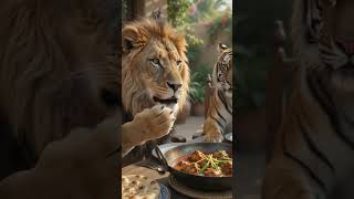 lion and tiger eating Chicken Karahi