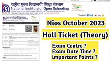 Nios October 2023 Theory Hall Ticket Exam Centre Date Time | Task Is Helping (NIOS) #hallticket
