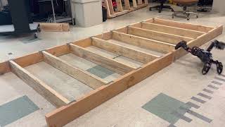 SpiderPi hexapod robot climbing over joist course at 45 and -45 degree angle.
