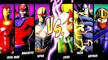 Iron Man & Magneto vs Nova vs Zero & Thor & Arthur (Hardest AI CPU) - Marvel vs Capcom 3