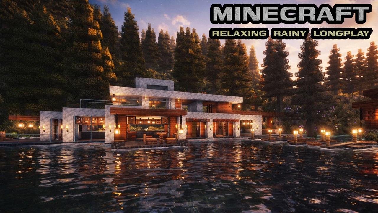 Minecraft Rainy Day Build | Cozy Lakeside Architecture | Ambient Relaxation | Long Time Relax