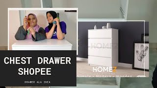 Cara mudah pasang chest drawer shopee | UNBOXING Homez Chest Drawer With 4 layer Drawer Storage