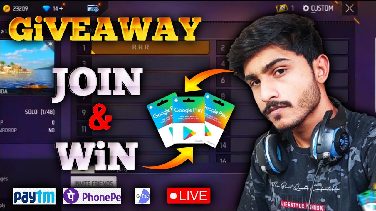 FREE FIRE LIVE GIVEAWAY CUSTOM ROOM | FF LIVE TEAM CODE GIVEAWAY | FF ...