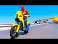 SPIDER MAN and SUPER HEROES! Bridge Challenge Motorcycles on the Ramp (GTA V Mods)