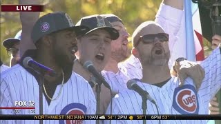 Chicago Cubs sing 'Go Cubs Go' with fans