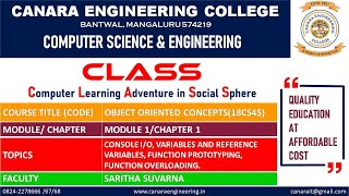 VTU OOC (18CS45) OBJECT ORIENTED CONCEPTS-CONSOLE I/O,VARIABLES[INTRODUCTION TO OOC] (M1 L2)