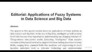 Editorial Applications of Fuzzy Systems in Data Science and Big Data