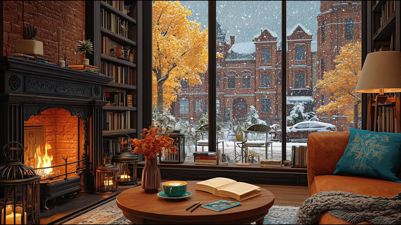 Relaxing Winter Jazz & Fireplace Sounds ❄️ Cozy Ambience for Study & Work