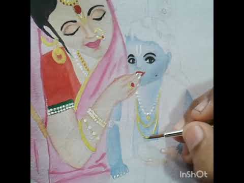 lord-krishna-and-yashoda-drawing.-,-cute-lord-krishna-and-beautiful-yashoda-painting