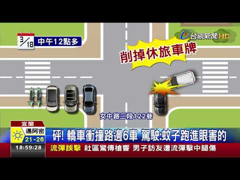 砰!轎車衝撞路邊6車駕駛:蚊子跑進眼害的