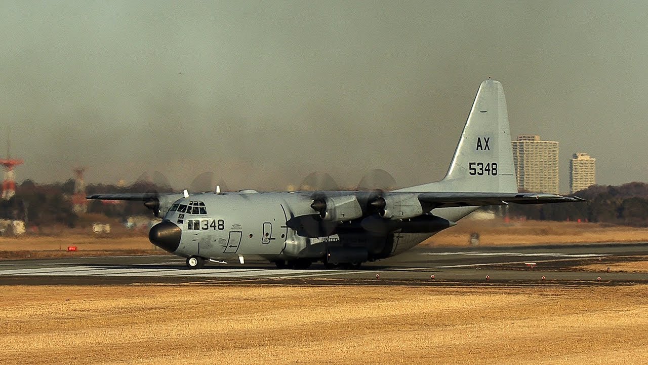 4k Lockheed C 130 Hercules Ax5348 厚木基地 19年1月11日 Youtube