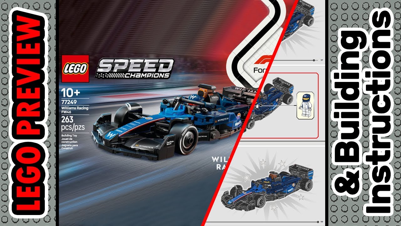 PREVIEW: 77249, LEGO SPEED CHAMPIONS, Williams Racing FW46 F1 Race Car & Building Instructions! 2025