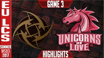 NIP vs UOL Highlights Game 3 | EU LCS Week 5 Summer 2017 | Ninjas In Pyjamas vs Unicorns of Love G3