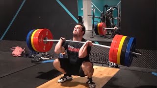 270kg Squat for 5 reps, 182kg Snatch, 250kg Front Squat, 220kg Clean  Training Footage