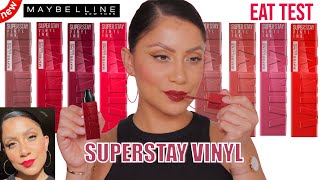 *new* MAYBELLINE SUPERSTAY VINYL LIPSTICKS +NATURAL LIGHTING LIP SWATCHES & WEAR TEST|MagdalineJanet