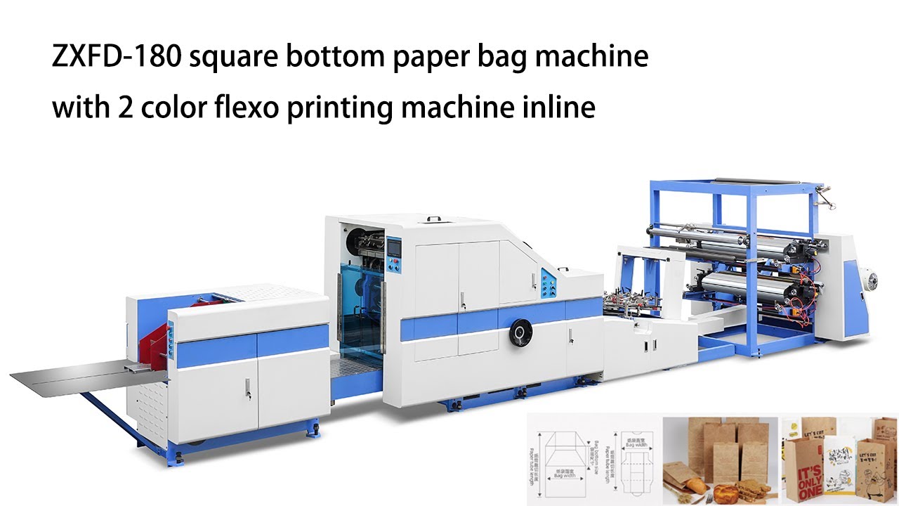 ZXFD 180 square bottom paper bag machine with 2 color flexo printing ...