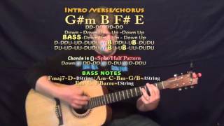 timber (pitbull) guitar lesson chord chart - g#m b f# e