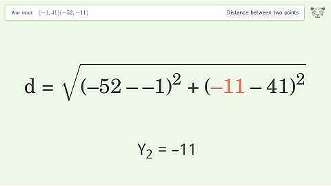Find the distance between two points p1 (-1,41) and p2 (-52,-11): Step-by-Step Video Solution