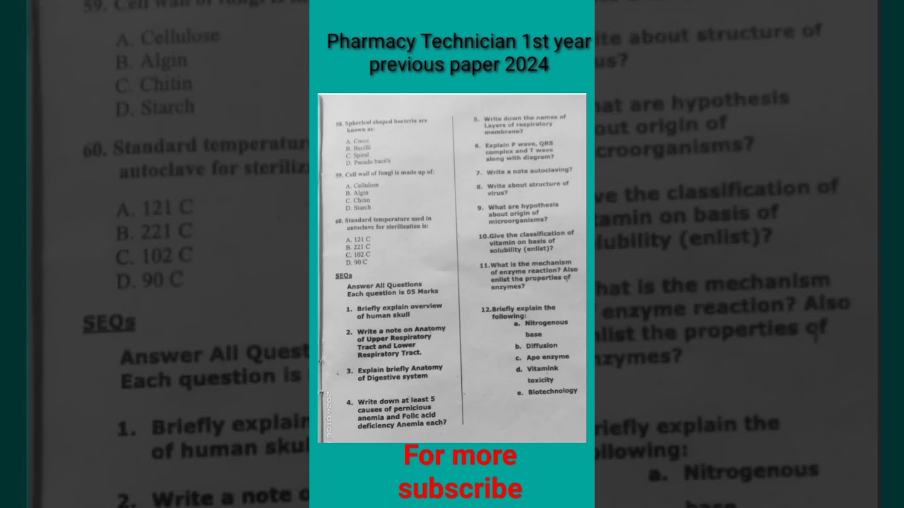 Pharmacy technician paper 1| previous Paper 1|past paper Pharmacy technician