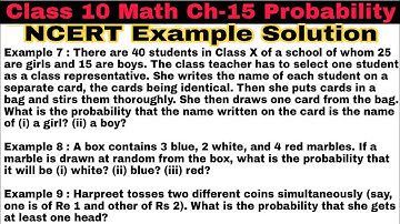 Class 10 Ch 15 Example 7| Example 8 | Example 9 | Mathematic | NCERT Solution | CBSE | Probability |