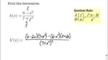 Differentiate rational function using quotient rule where numerator and denominator are quadratics