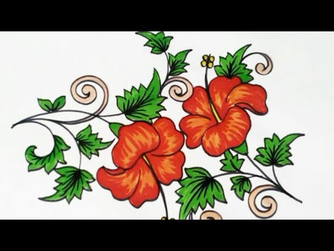 Drawing Hibiscus Menggambar Bunga Sepatu  YouTube