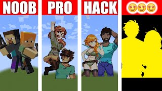 Alex Steve NOOB vs PRO vs HACKER MINECRAFT Pixel Art Skin 【まいぜん】初心者 vs プロチーター アレックス作り対決！？マイクラ まいぜん