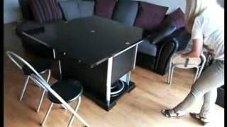 Space saving Convertible, Height Adjustable Coffee/Dining Table with storage for Chairs