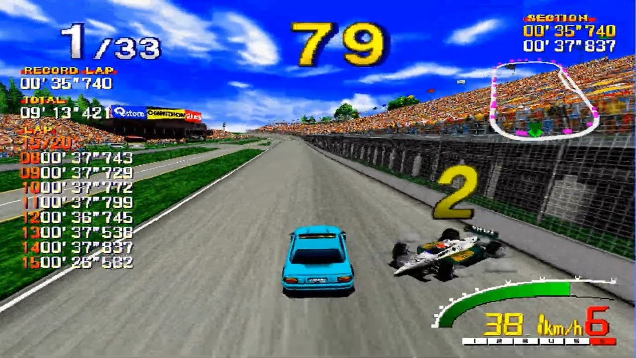 Indy 500 - Sega Model 2 - Pace Car vs. Indy Cars - Car No. 4 - Long Race Mode -  Full Race