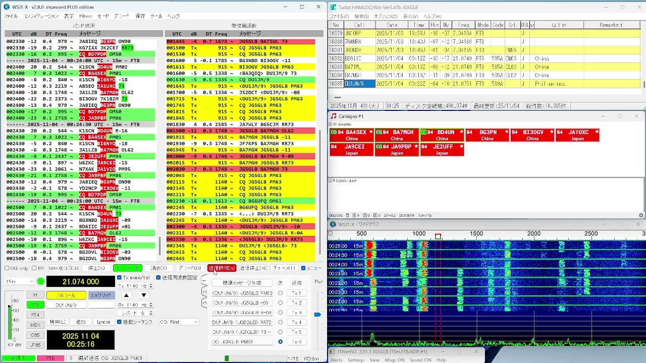【WSJT-X 2.8　FT8　21MHz】2025 11 04 09 13 06