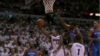 Last 4 shots made (Chris Bosh Lebron James Dwyane Wade Mario Chalmers) kill OKC GM4 NBA FINALS