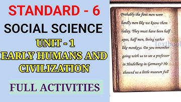 EARLY HUMANS AND CIVILIZATIONS | STD 6 SOCIAL SCIENCE UNIT 1| CLASS 6 SS CHAPTER 1 ENGLISH MEDIUM