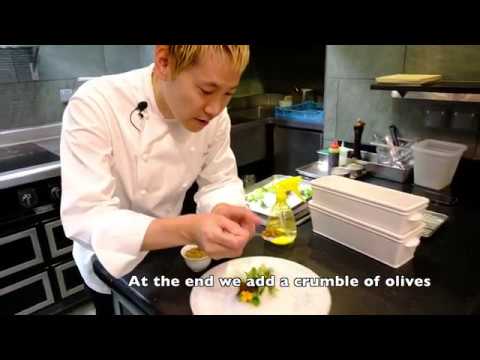 Chef Kei Kobayashi prepares his Garden of Vegetables dish in 2star restaurant Kei, Paris