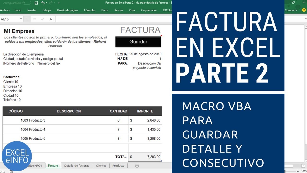factura en excel parte 2 macro vba para guardar detalle facturas en excel