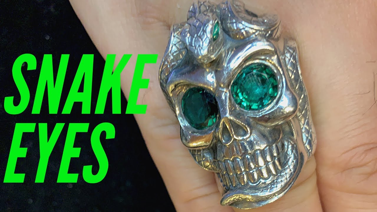 Snake Eyes Silver Mens Skull Ring | Handmade Biker Ring | AJT
