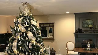 Victorian Christmas Tree In Gold, Smokey Blue, & Cream - Vintage Style Tree With Candles & Angel screenshot 5