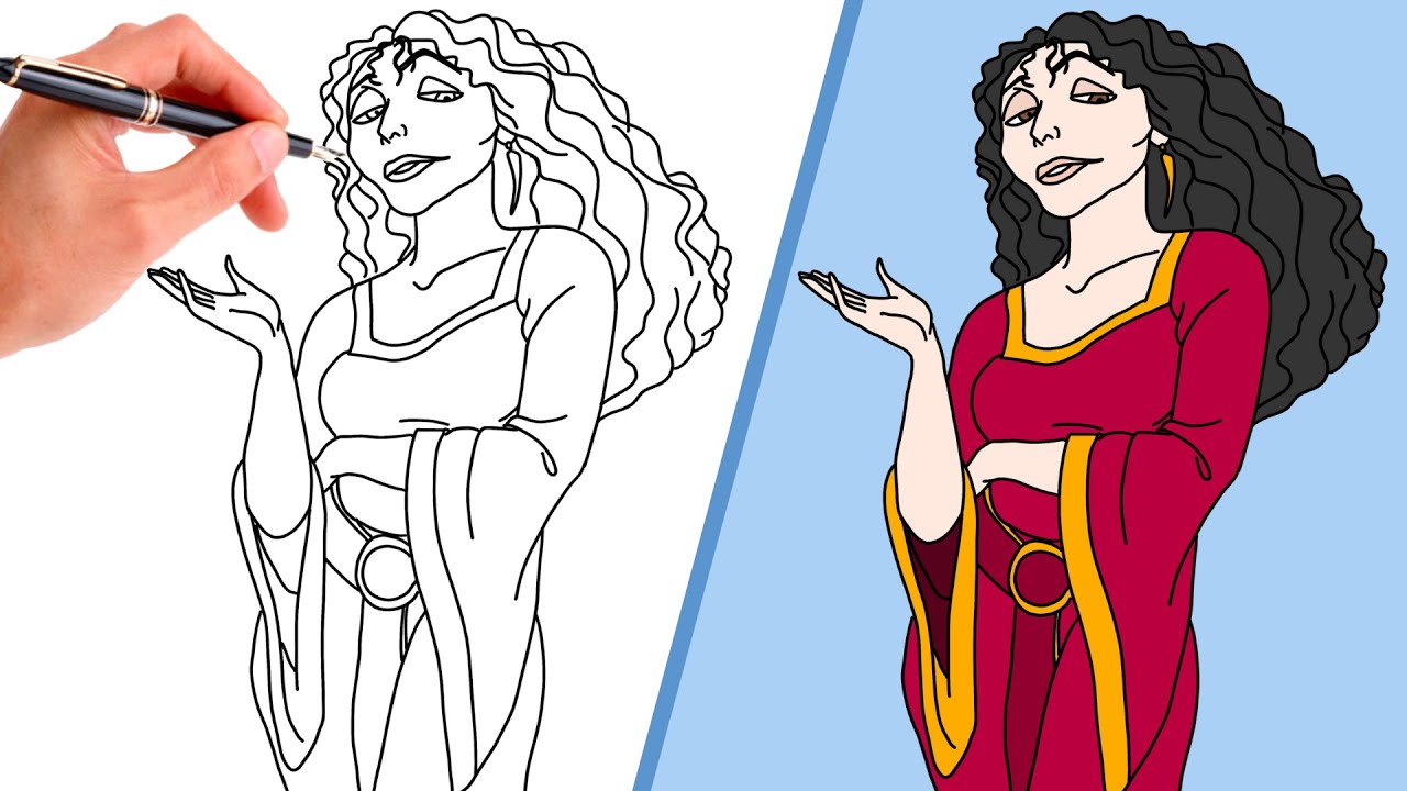 How To Draw Mother Gothel From Tangled | Super Easy Disney Drawing