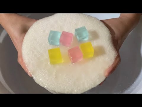 【ASMR】Foam sponge × Colorful cube soap⚪️💛💝💙スポンジフォームとカラフルキューブ石鹸でもこもこしてみた⚪️💛💝💙