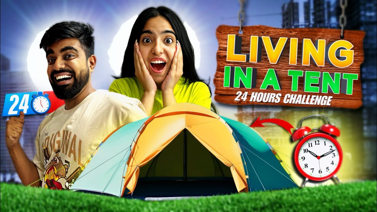 Living In A Tent House For 24 Hours Challenge 😱 - YouTube