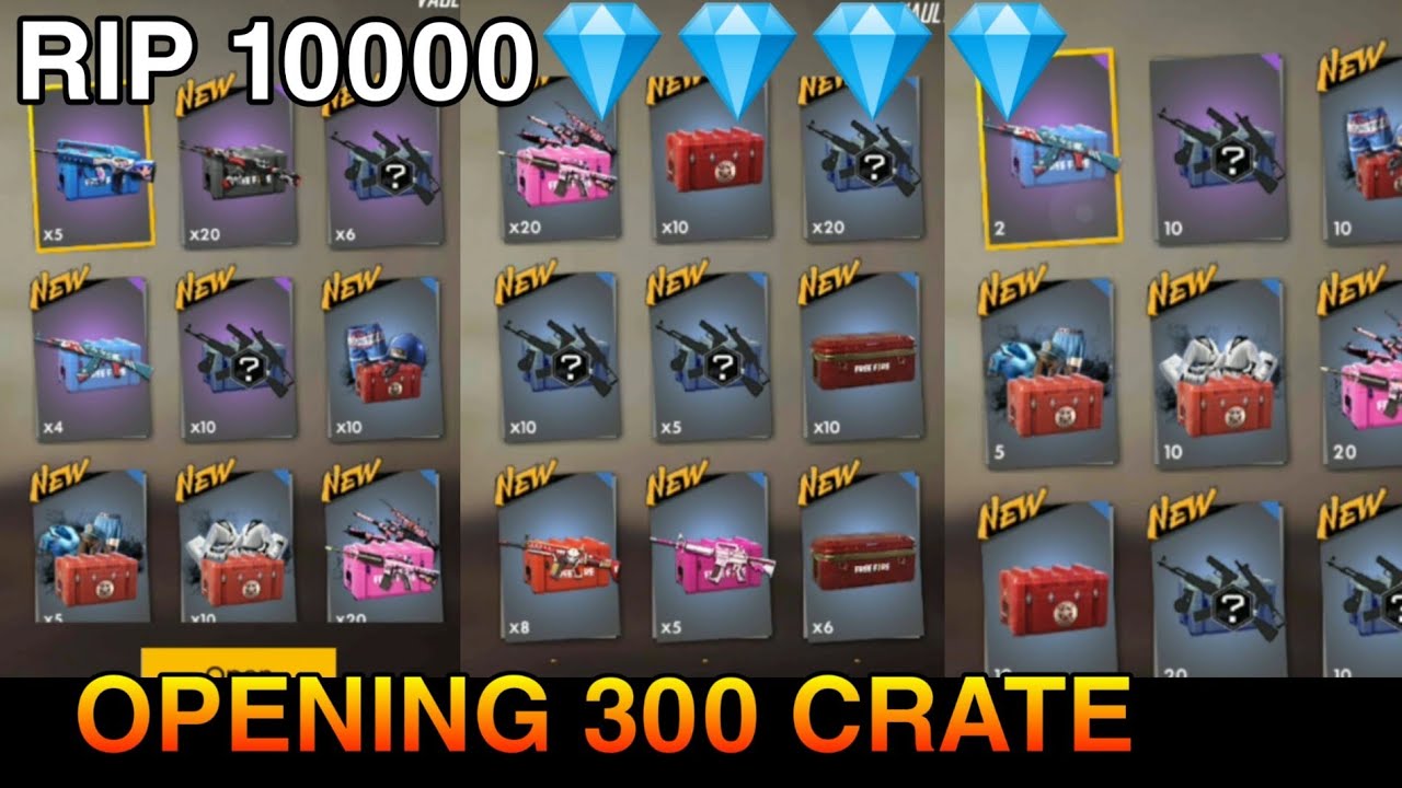 Opening 300+ Guns Crates | 10000 Diamonds | Free Fire Battlegrounds 2019