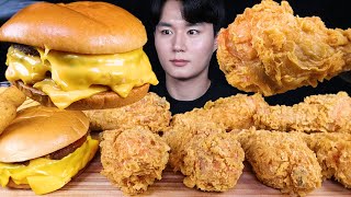 트리플 치즈버거 황금올리브 치킨 먹방ASMR MUKBANG TRIPLE CHEESEBURGERS &amp; FRIED CHICKEN チキンチーズバーガー eating sounds