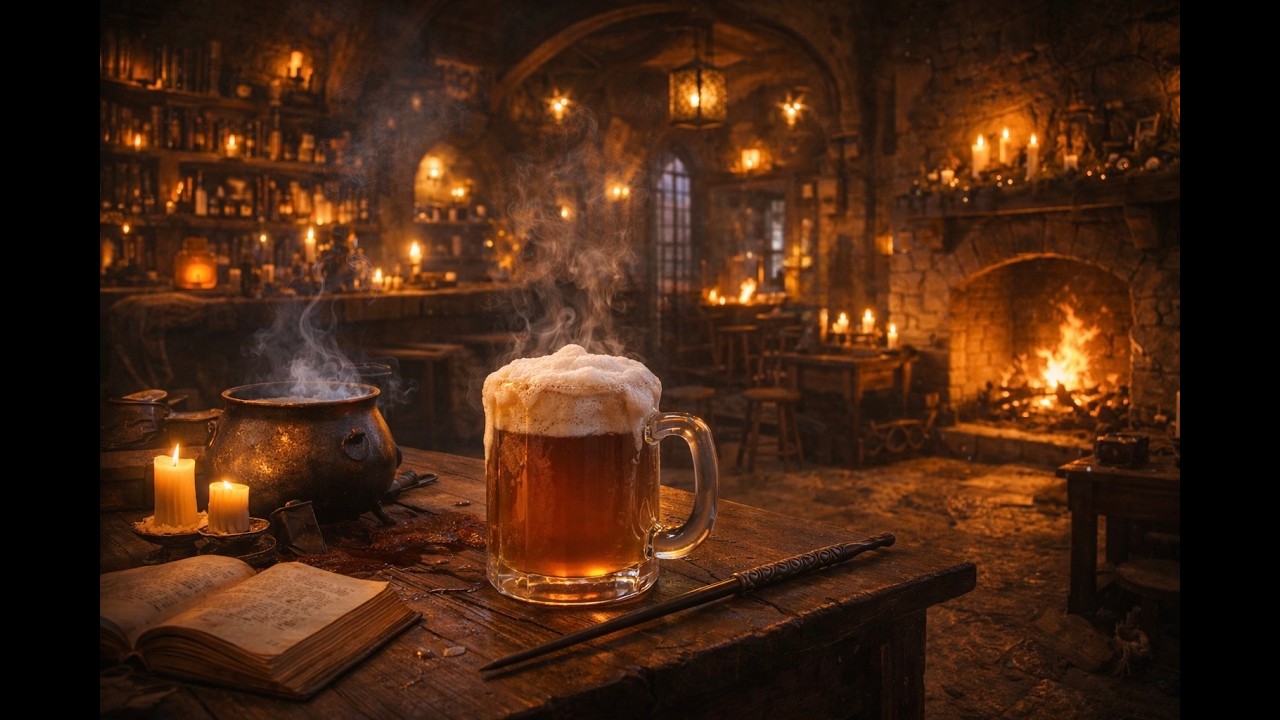 Cozy Wizarding World Tavern Fireplace 🍺 Medieval Pub Ambience for Relaxing, Study & Sleep (4K)