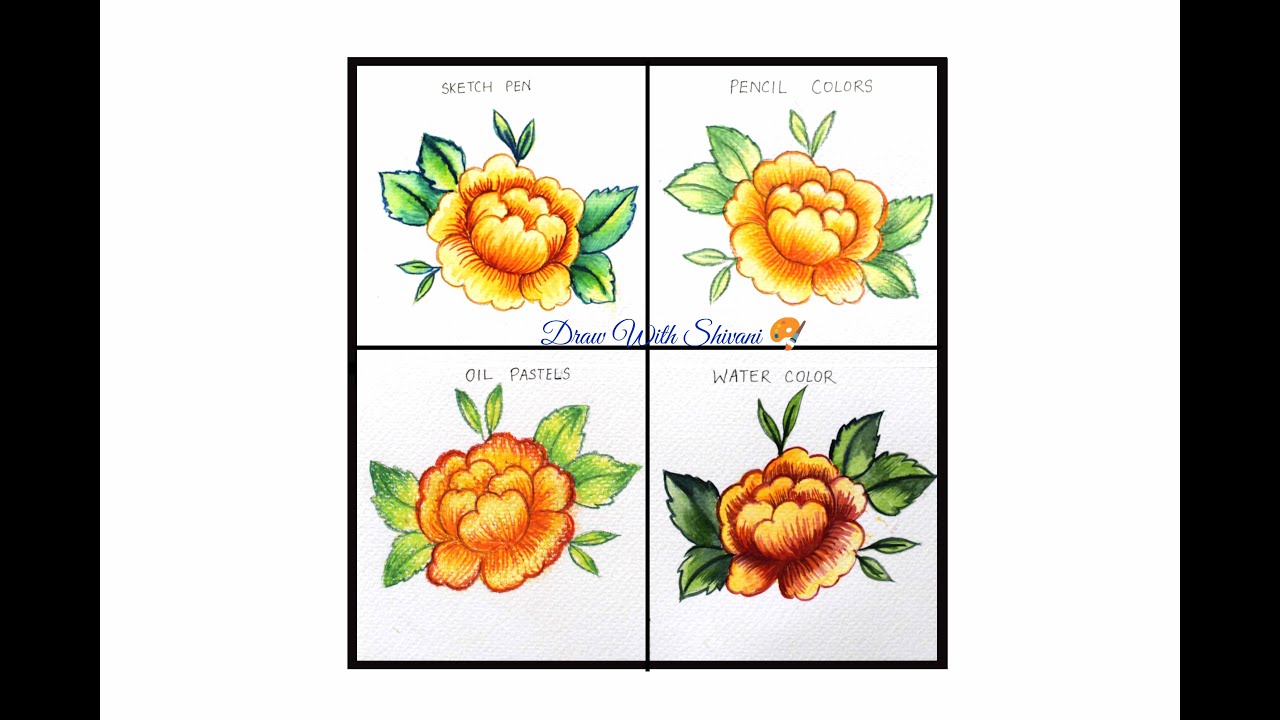 One Flower using Four Color Mediums/ Flower Shading Techniques using