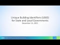 ENERGY STAR Webinar: Unique Building Identifiers (UBID) for State and Local Governments